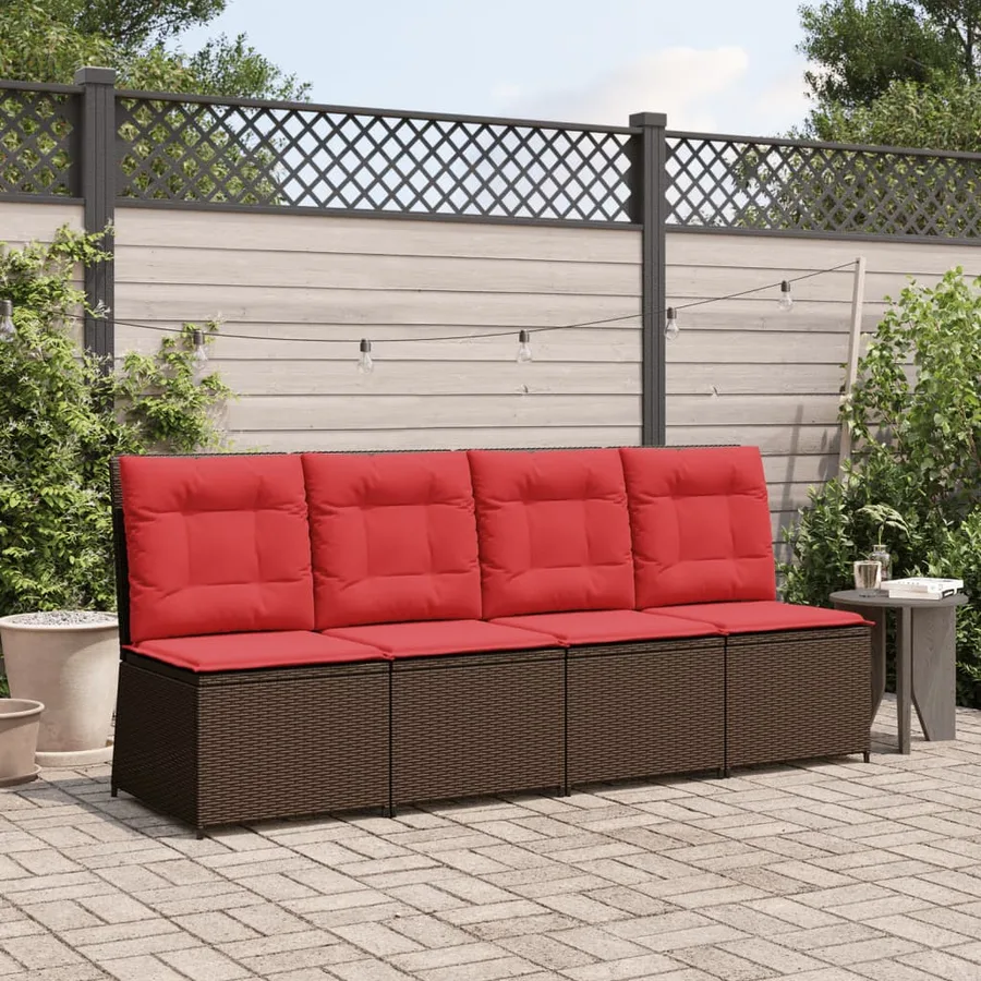 Canapé inclinable de jardin avec coussins marron résine tressée - 3