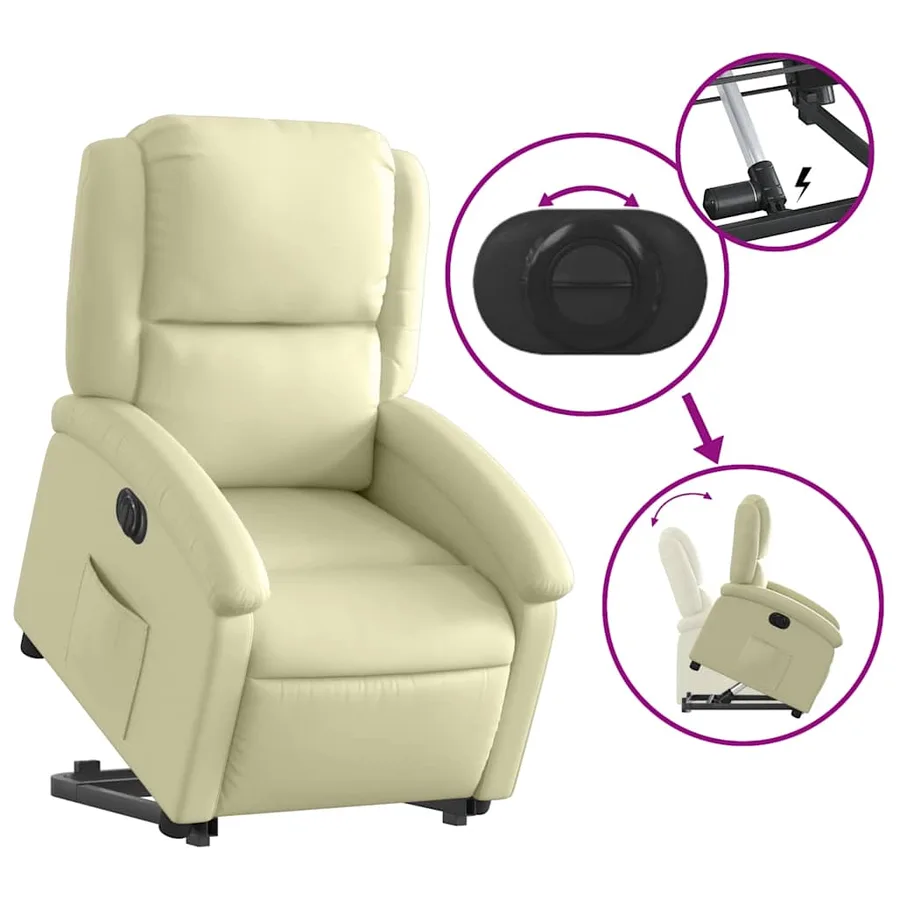 Fauteuil inclinable électrique crème cuir véritable - 11