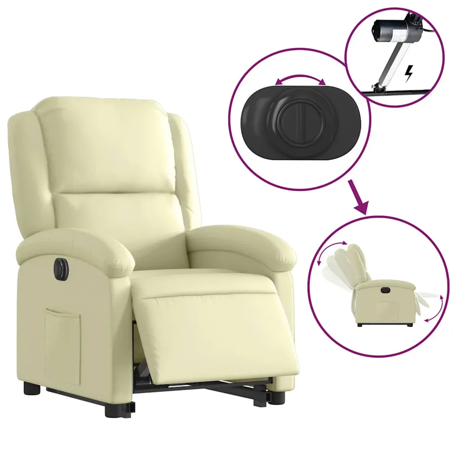Fauteuil inclinable électrique crème cuir véritable - 6