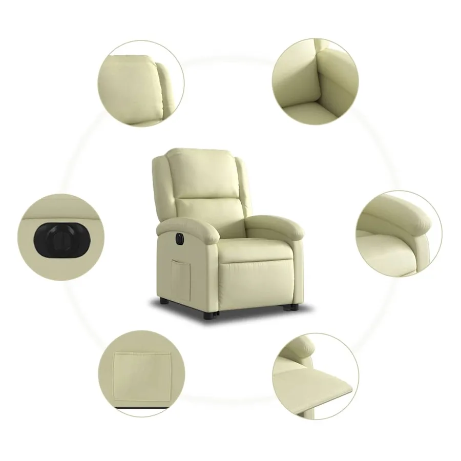 Fauteuil inclinable électrique crème cuir véritable - 8