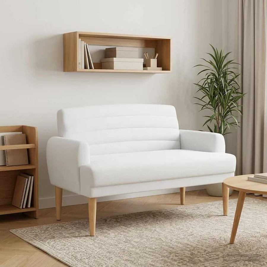Canapé love seat avec capitonnage en boutons Blanc Tissu