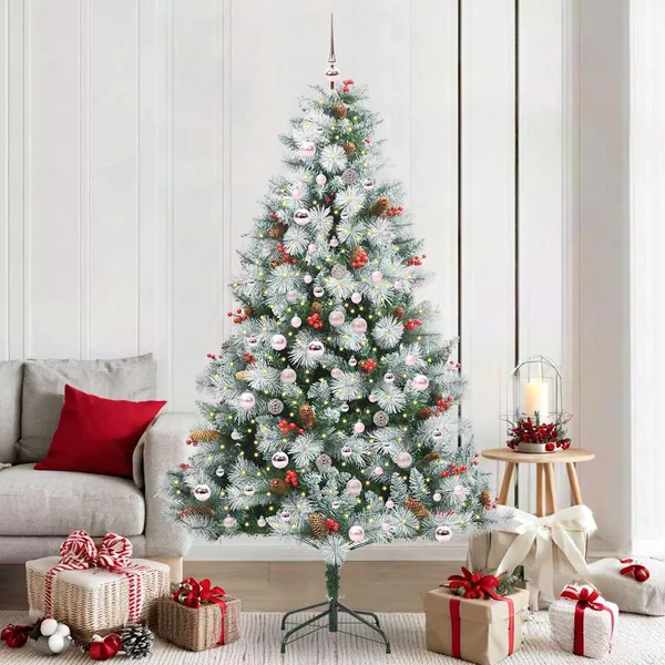 Sapin de Noël artificiel Vert et blanc 210 cm