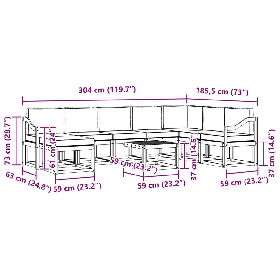 Ensemble de canapés d'extérieur 9 pcs Blanc et gris clair - 8