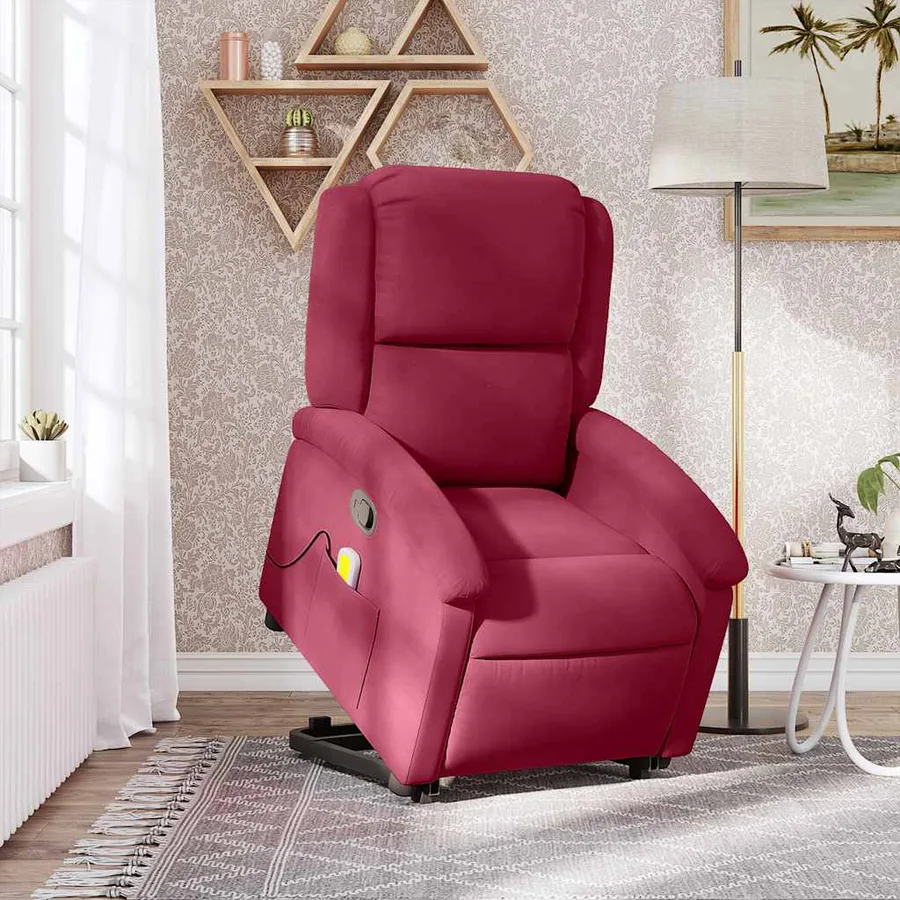Fauteuil de massage inclinable Rouge bordeaux Velours - 16