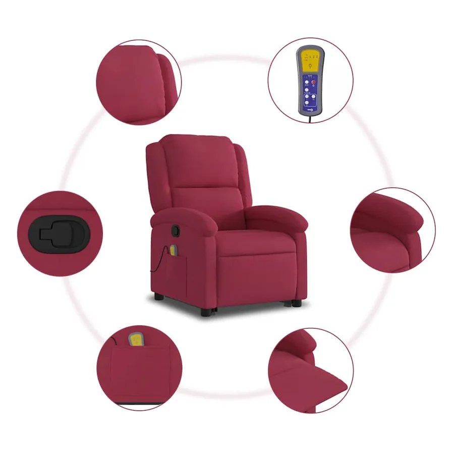 Fauteuil de massage inclinable Rouge bordeaux Velours - 8