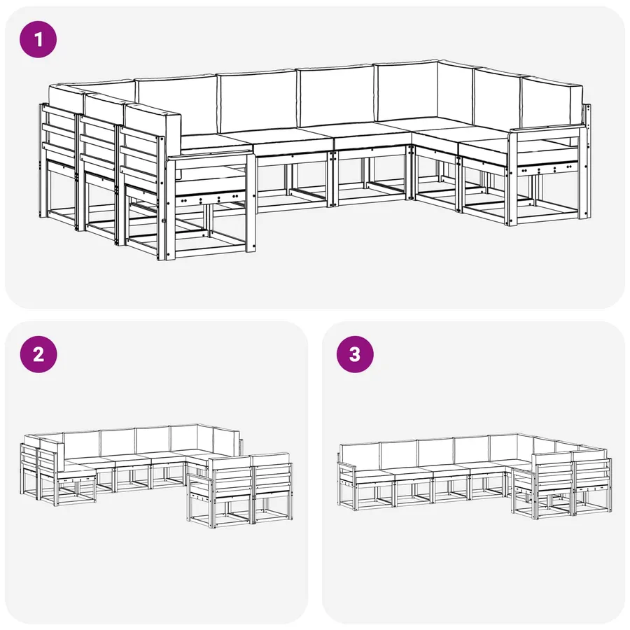 Ensemble de canapés d'extérieur 9 pcs Blanc et gris clair - 7