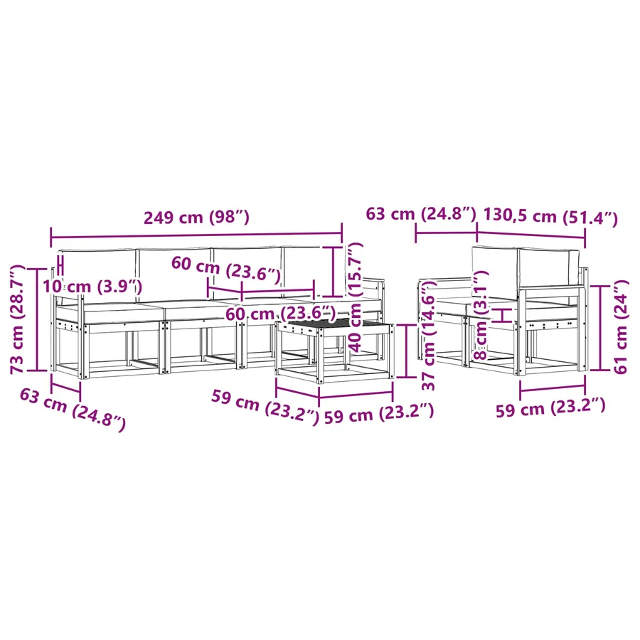 Ensemble de canapés d'extérieur 7 pcs Blanc et gris clair - 7