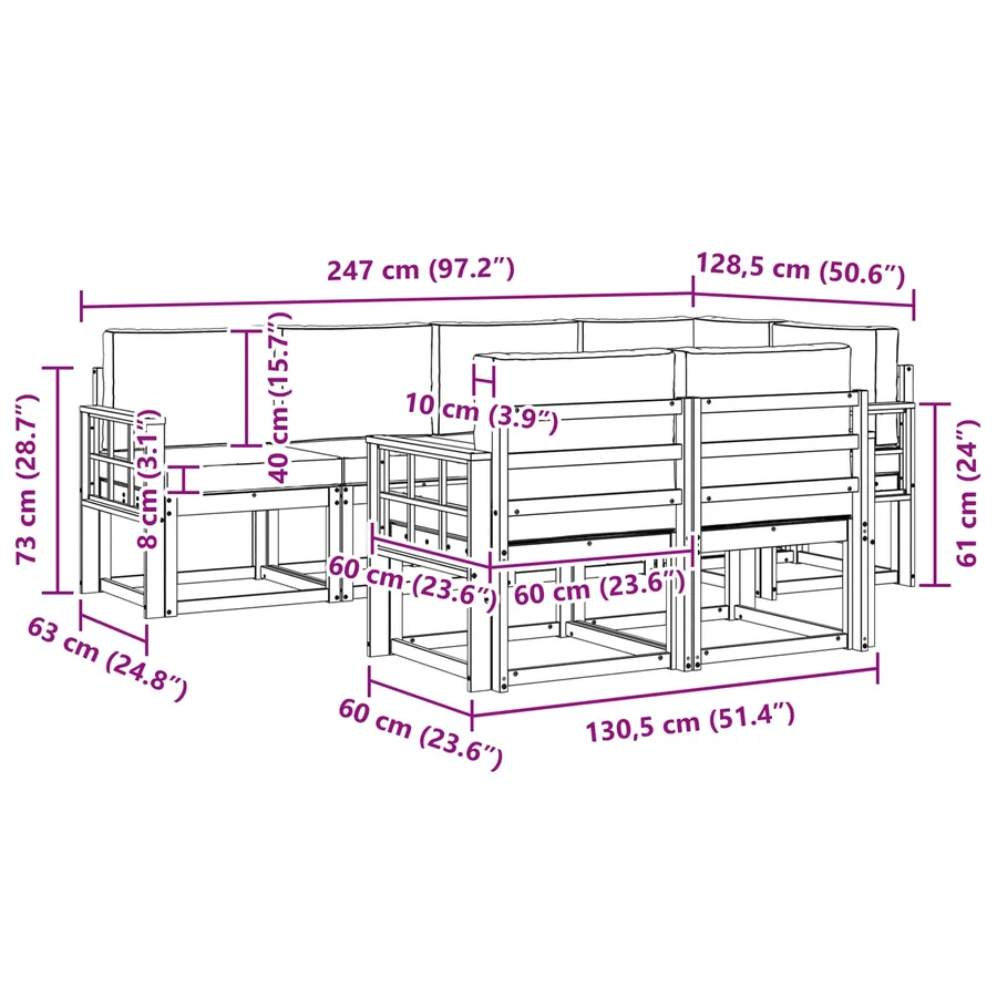 Ensemble de canapés d'extérieur 7 pcs Blanc et gris clair - 7