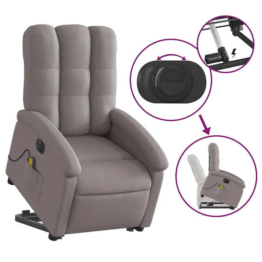 Fauteuil inclinable de massage électrique Taupe Tissu - 6