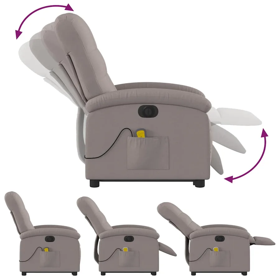 Fauteuil inclinable de massage électrique Taupe Tissu - 7