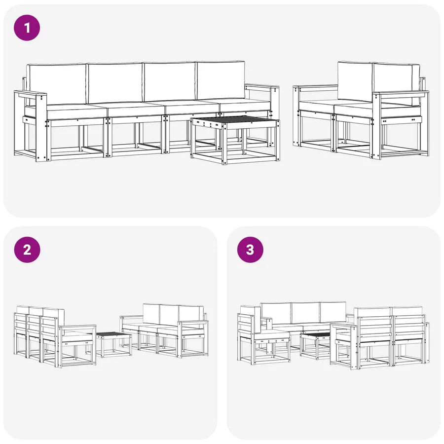 Ensemble de canapés d'extérieur 7 pcs Blanc et gris clair - 6