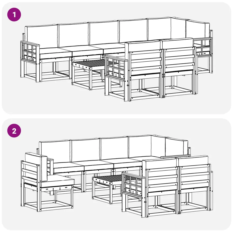 Ensemble de canapés d'extérieur 9 pcs Blanc et gris clair - 7