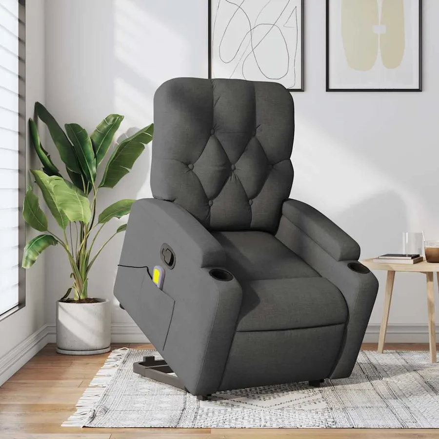 Fauteuil de massage inclinable Gris foncé Tissu - 16