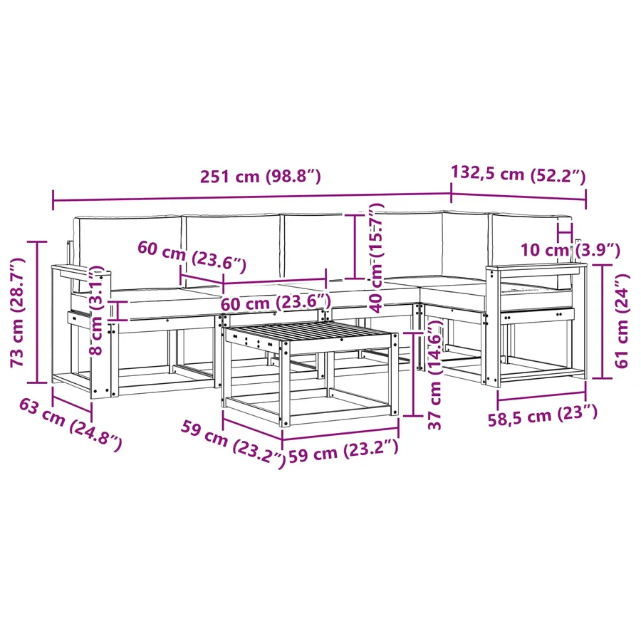 Ensemble de canapés d'extérieur 6 pcs Blanc et gris clair - 8