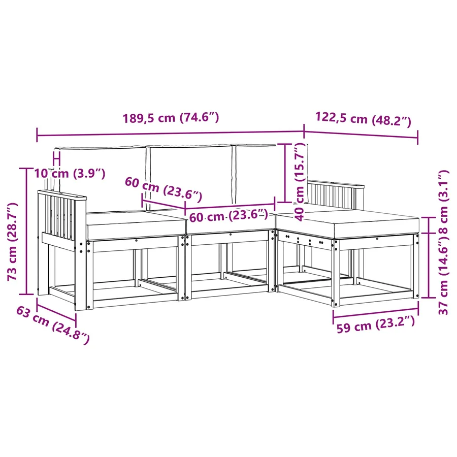 Ensemble de canapés d'extérieur 4 pcs Blanc et gris clair - 6