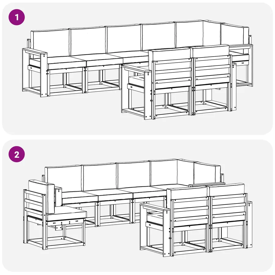 Ensemble de canapés d'extérieur 8 pcs Blanc et gris clair - 7