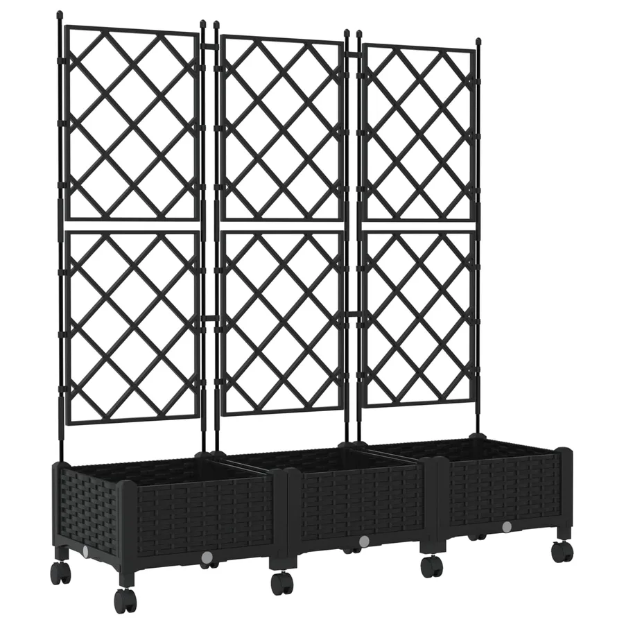 Bac de jardin avec treillis et roues 3 pc Noir PP - 2