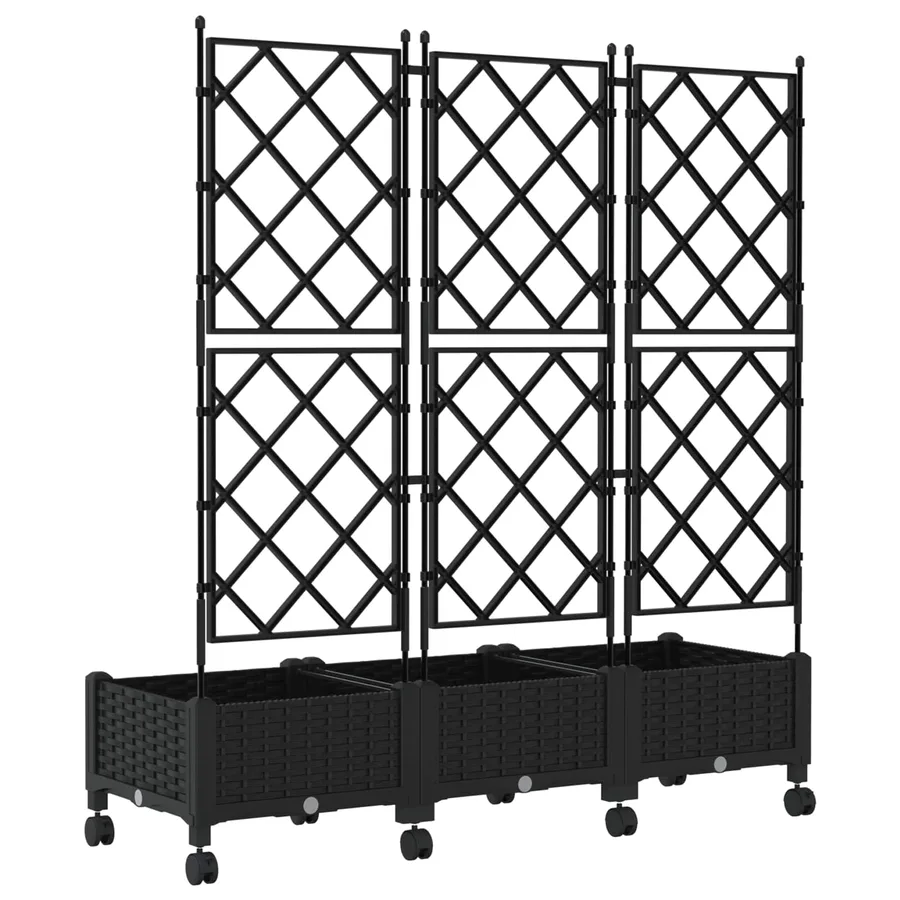 Bac de jardin avec treillis et roues 3 pc Noir PP - 4
