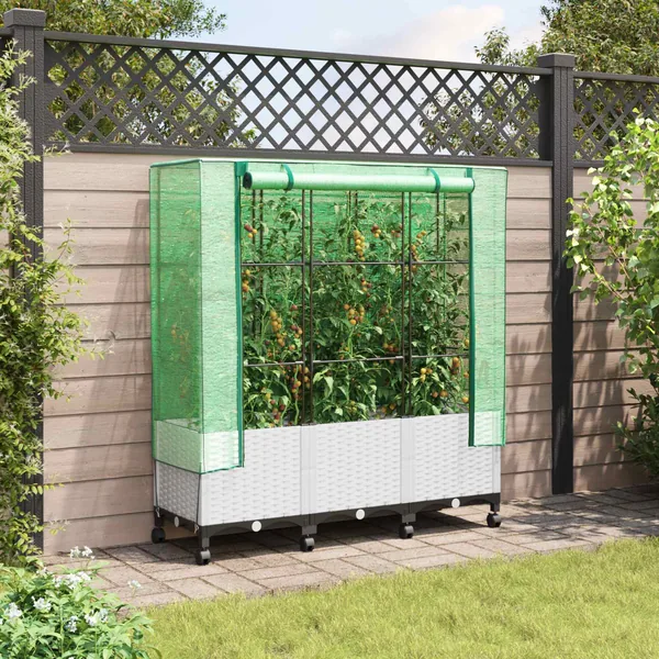 Jardinière de jardin avec couverture de serre et roues 3 pc PP