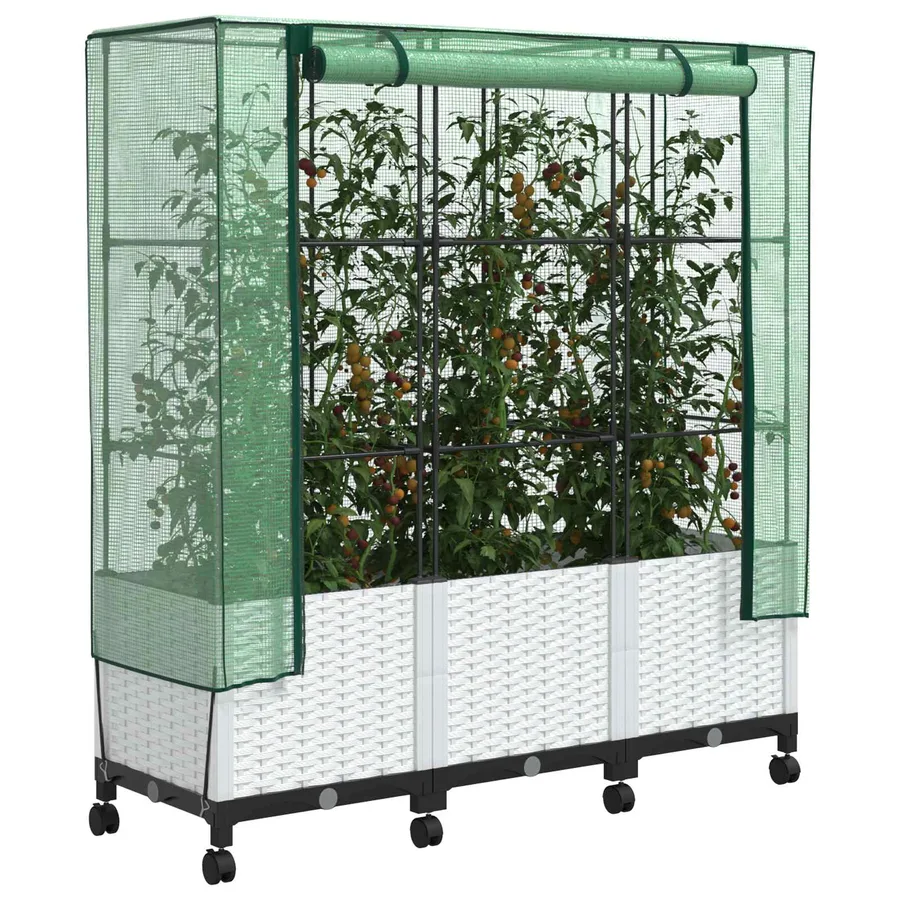 Jardinière de jardin avec couverture de serre et roues 3 pc PP - 3