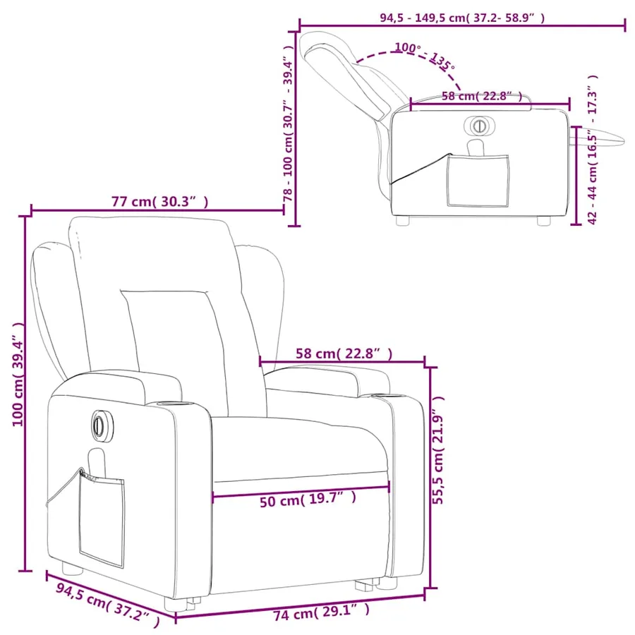 Fauteuil inclinable de massage électrique Noir Tissu - 17
