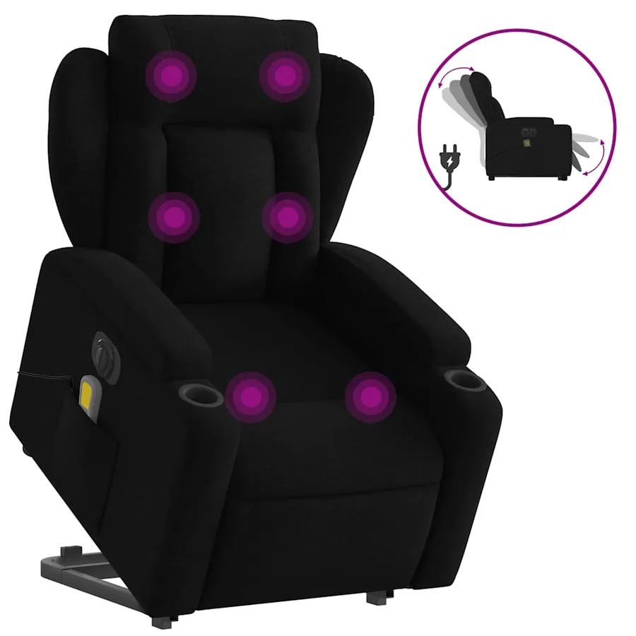 Fauteuil inclinable de massage électrique Noir Tissu - 2