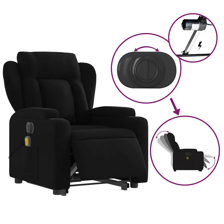 Fauteuil inclinable de massage électrique Noir Tissu - 6
