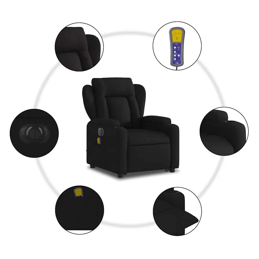 Fauteuil inclinable de massage électrique Noir Tissu - 8