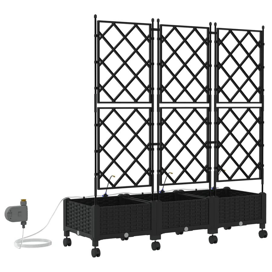 Porte-plante de jardin avec irrigation et roues 3 pc Noir PP - 4