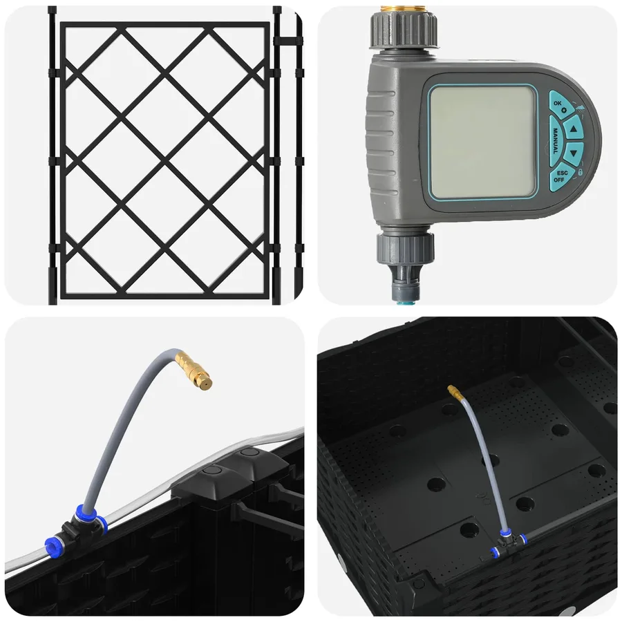 Porte-plante de jardin avec irrigation et roues 3 pc Noir PP - 5