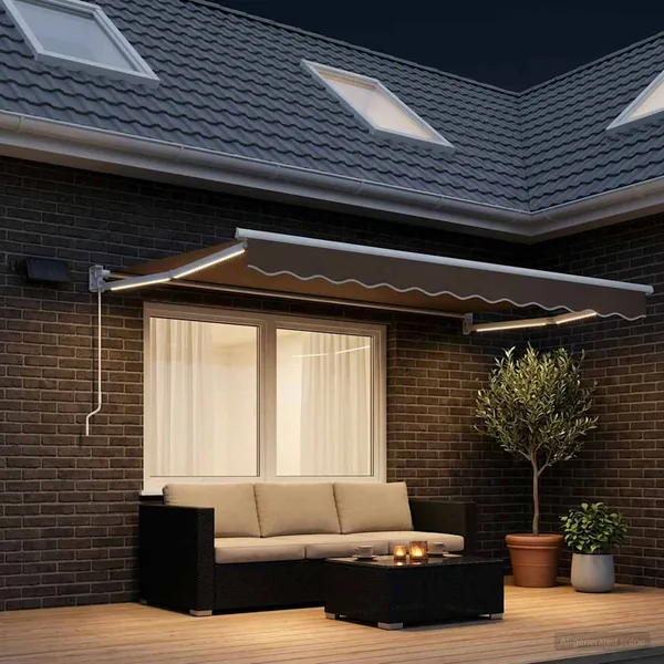 Store rétractable manuel avec LEDs Taupe