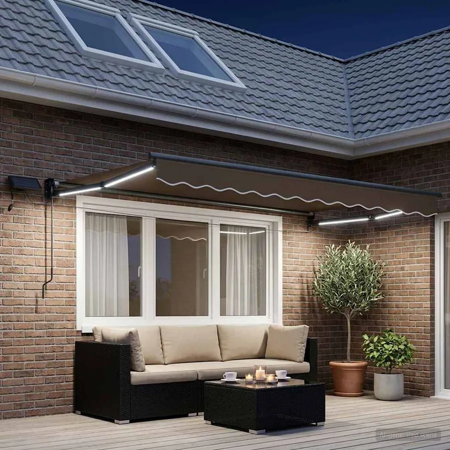 Store rétractable manuel avec LEDs Taupe