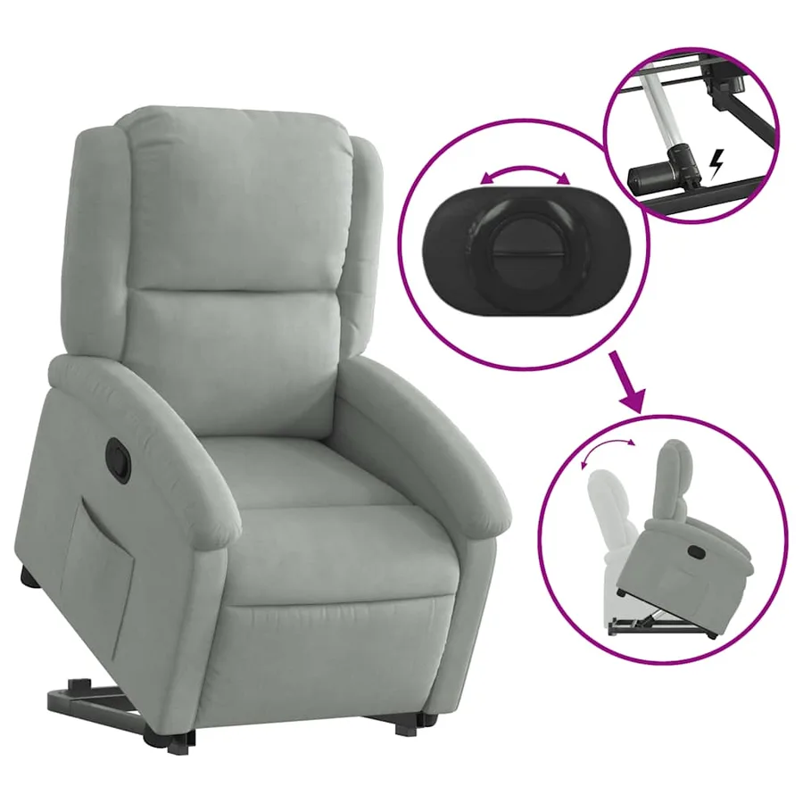 Fauteuil inclinable Gris clair Velours - 6