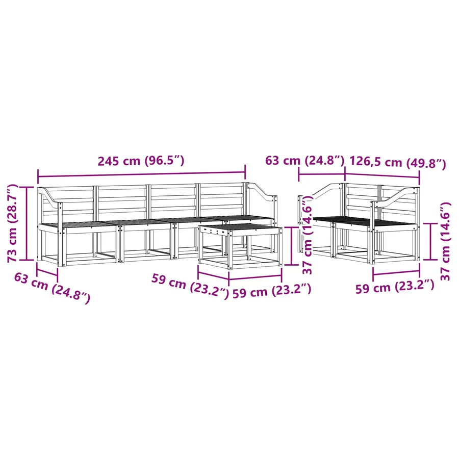 Ensemble de canapés d'extérieur 7 pcs Blanc 59 x 59 x 37 cm - 8