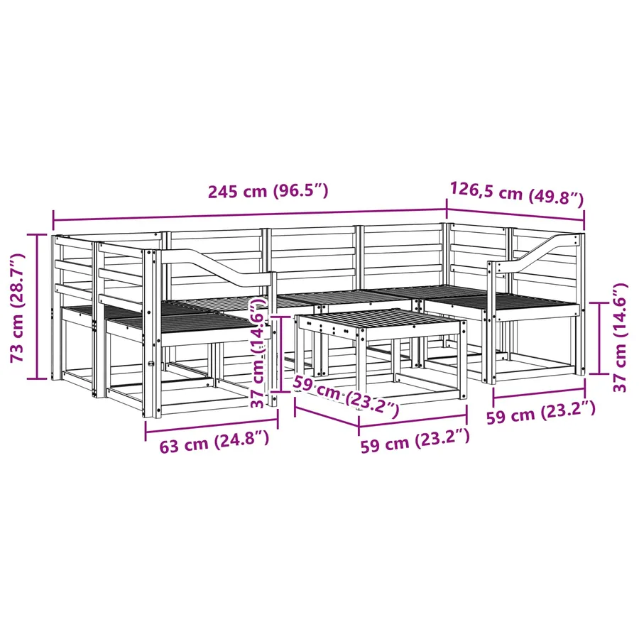 Ensemble de canapés d'extérieur 7 pcs Blanc 59 x 59 x 37 cm - 8