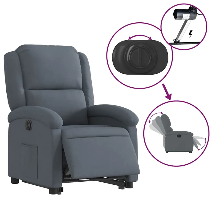 Fauteuil inclinable électrique gris foncé velours - 6