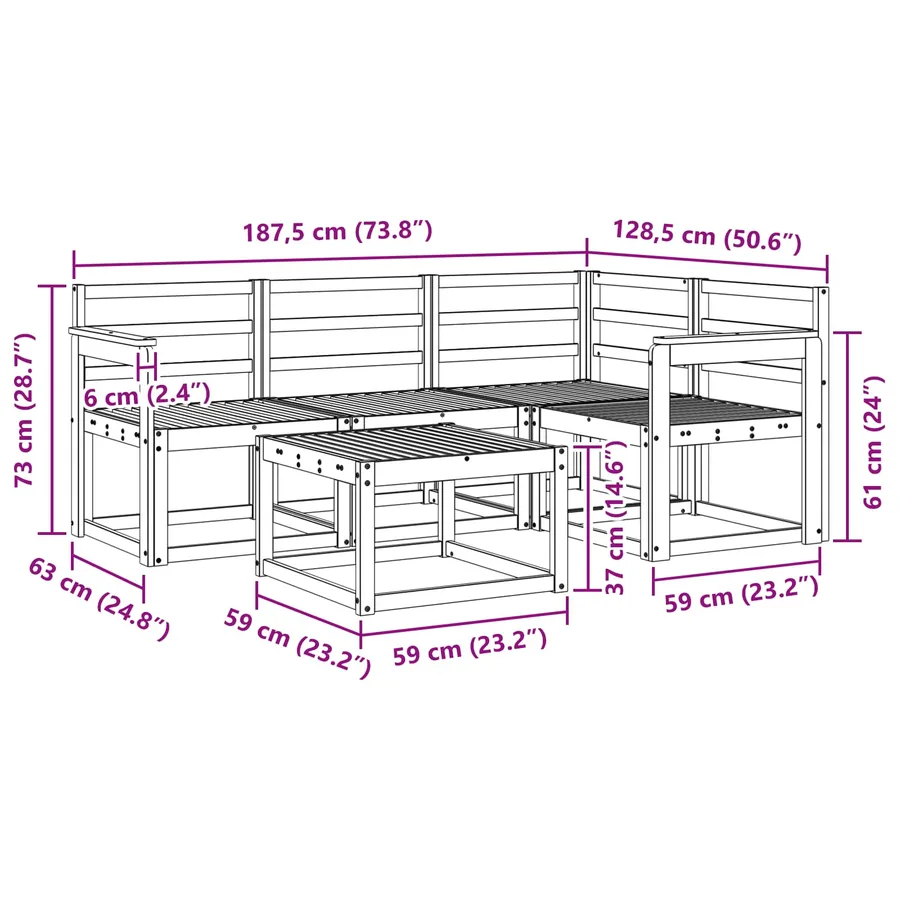 Ensemble de canapés d'extérieur 5 pcs Blanc 59 x 59 x 37 cm - 8