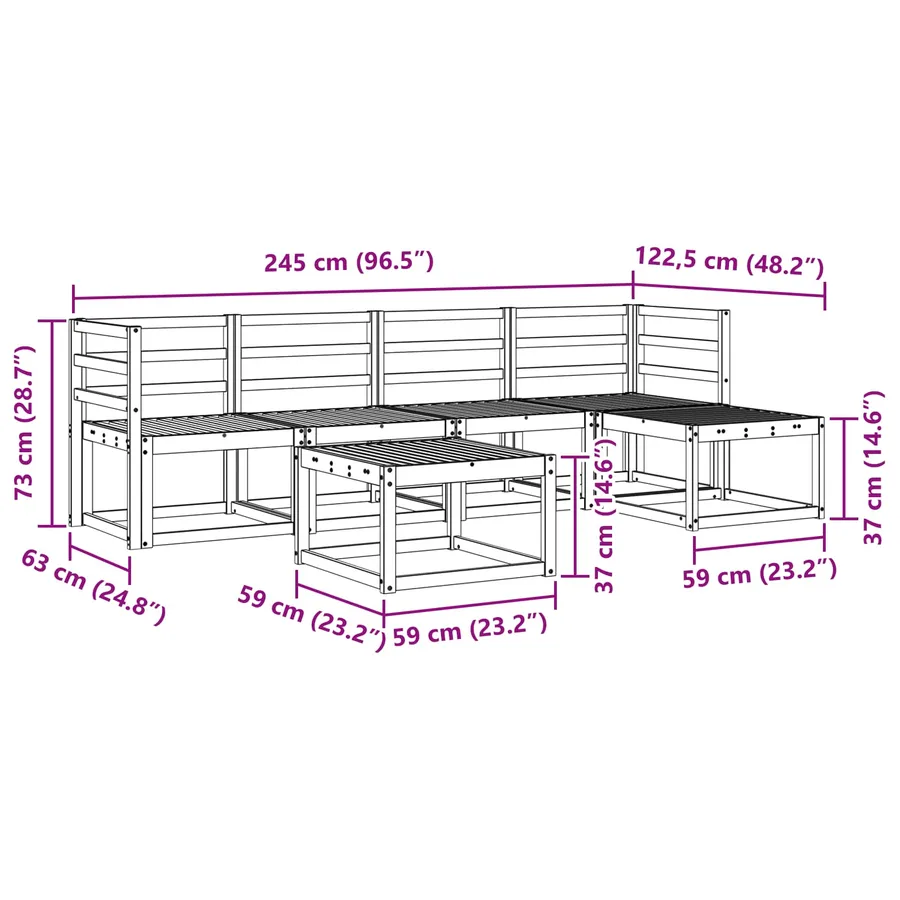 Ensemble de canapés d'extérieur 6 pcs Blanc 59 x 59 x 37 cm - 8