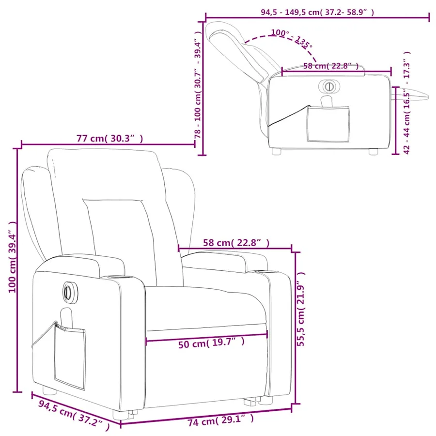 Fauteuil inclinable de massage électrique rouge bordeaux - 17