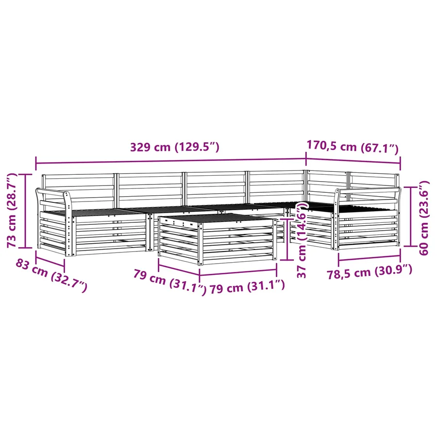 Ensemble de canapés d'extérieur 6 pc Blanc Bois d'Acacia Massif - 9