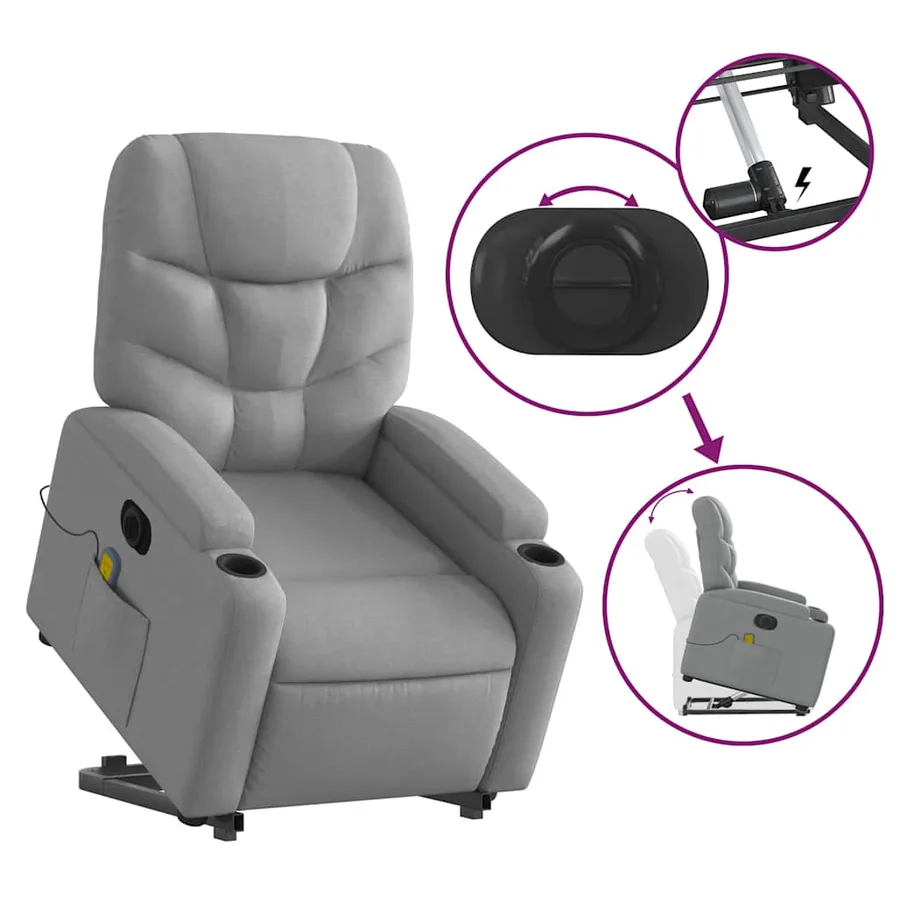 Fauteuil inclinable de massage électrique Gris clair Tissu - 11