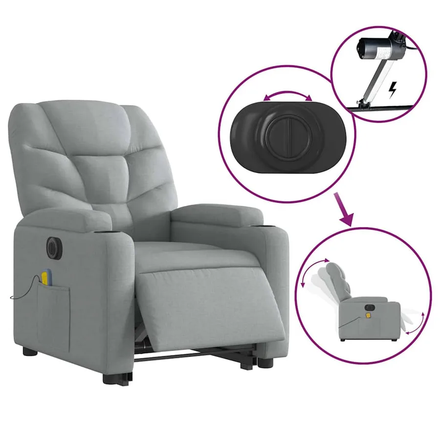 Fauteuil inclinable de massage électrique Gris clair Tissu - 6