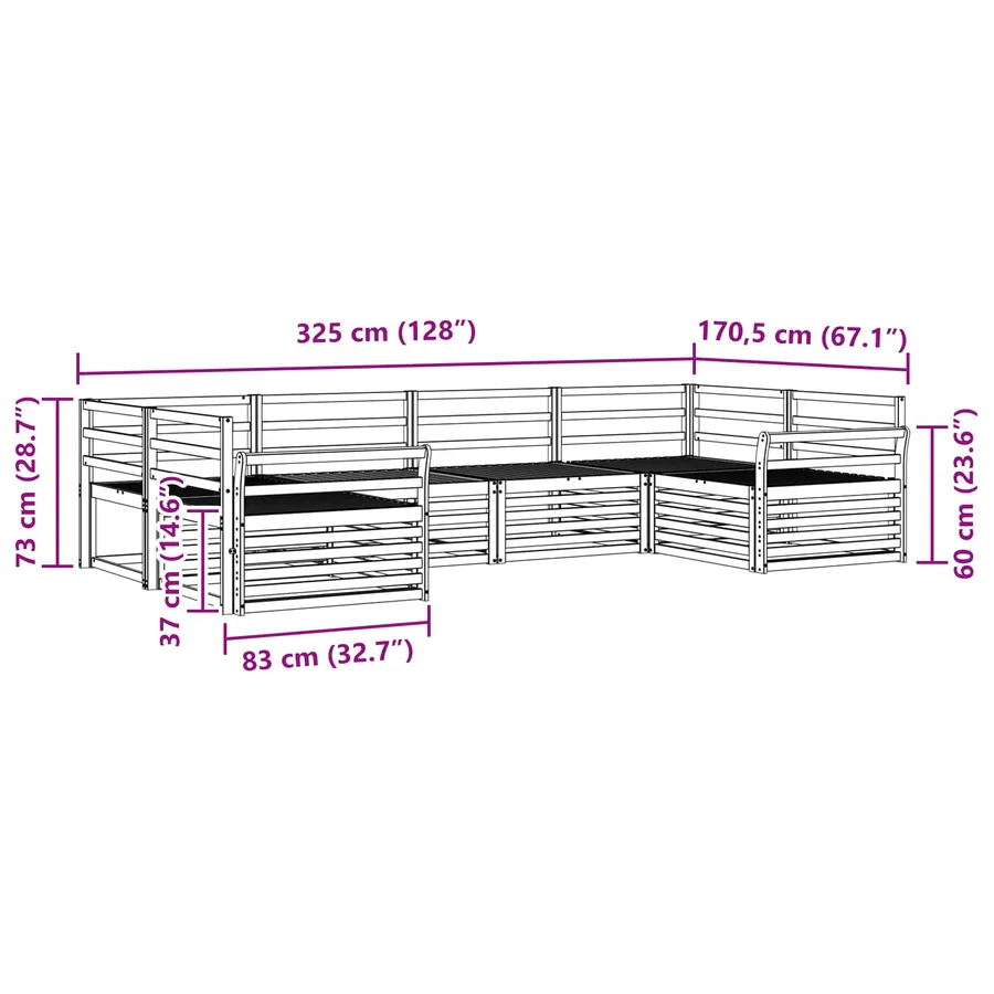 Ensemble de canapés d'extérieur 6 pc Blanc Bois d'Acacia Massif - 6
