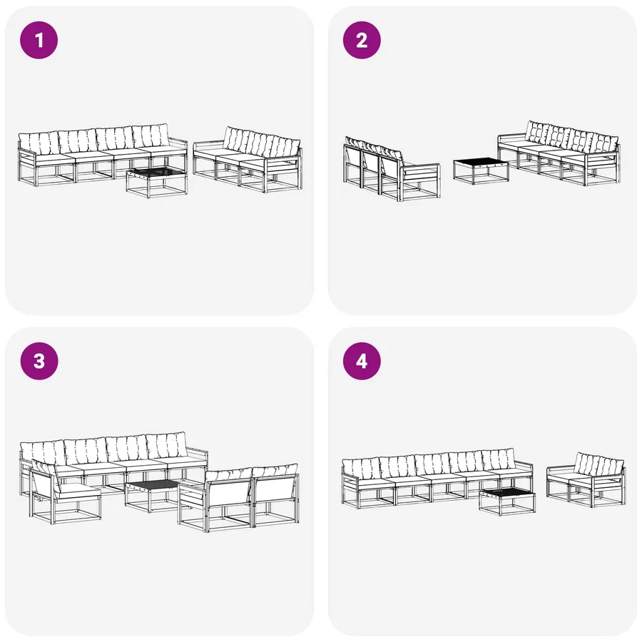 Ensemble de canapés d'extérieur 8 pcs Blanc et gris clair - 7