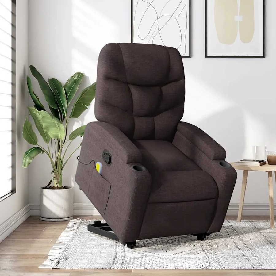 Fauteuil inclinable de massage Marron foncé Tissu - 16