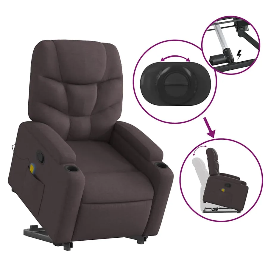 Fauteuil inclinable de massage Marron foncé Tissu - 6