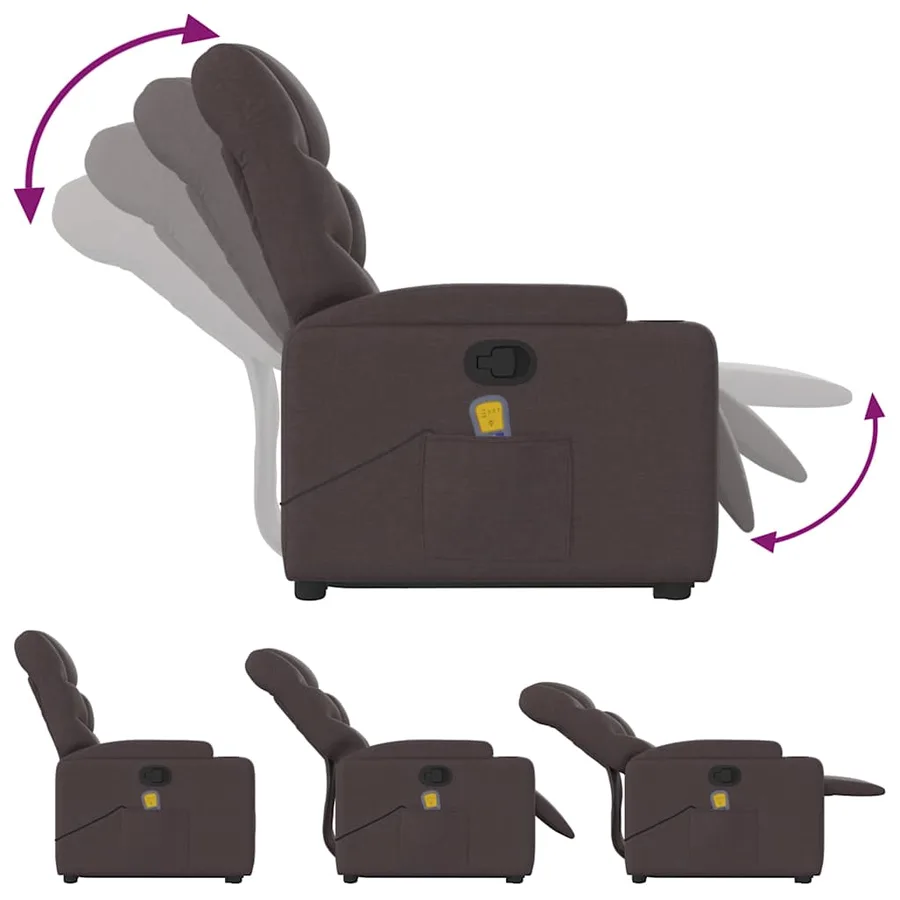 Fauteuil inclinable de massage Marron foncé Tissu - 7