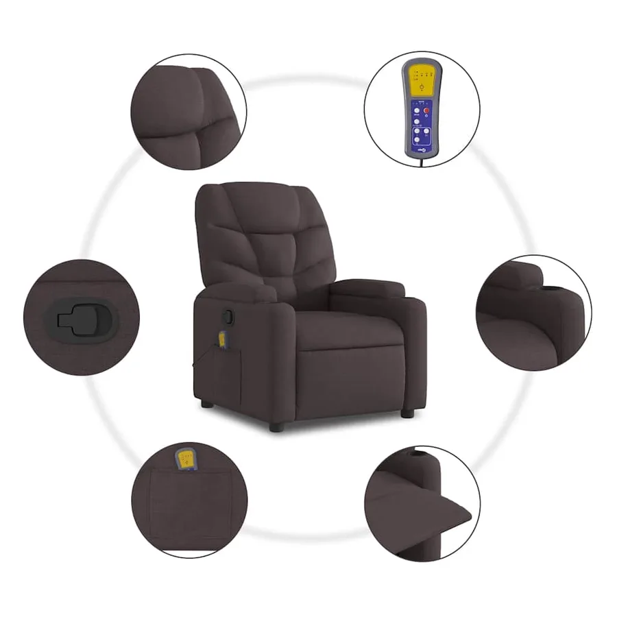 Fauteuil inclinable de massage Marron foncé Tissu - 8