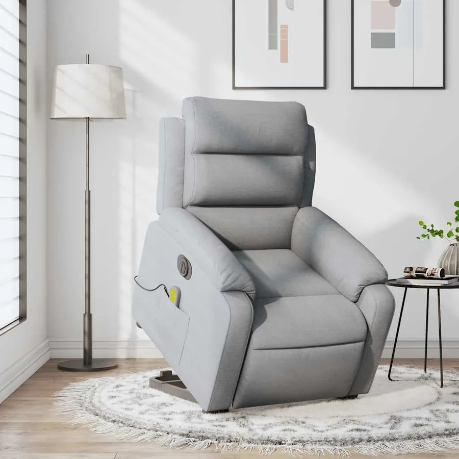 Fauteuil inclinable de massage électrique Gris clair Tissu - 15
