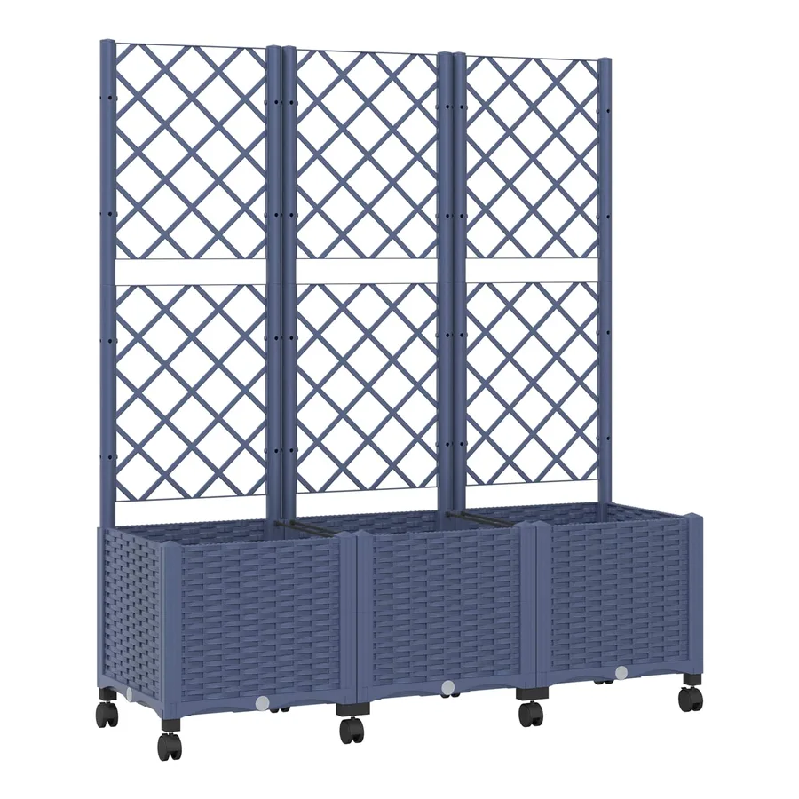 Bac de jardin avec treillis et roues Gris Bleu PP - 2